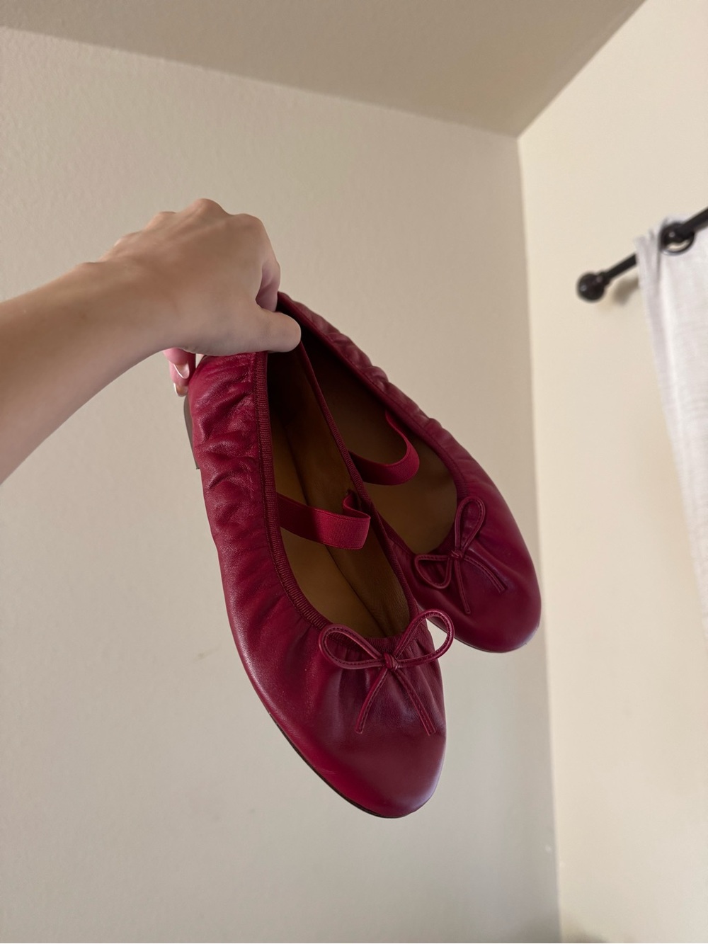Sezane Low Amelie Leather Mary Jane Ballet Flats Sz 8 Cherry Smooth Romantic